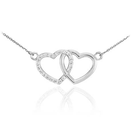 Cubic Zirconia Double Heart Pendant Necklace in Sterling Silver