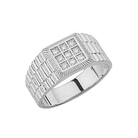 Men's 0.10ct Diamond Watchband Design Ring in Sterling Silver