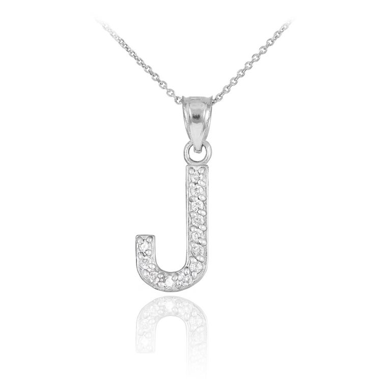 Gold Boutique Cubic Zirconia Letter J Pendant Necklace in Sterling Silver - GB58184S