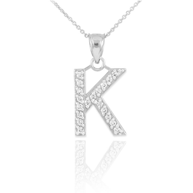 Gold Boutique Cubic Zirconia Letter K Pendant Necklace in Sterling Silver - GB58185S