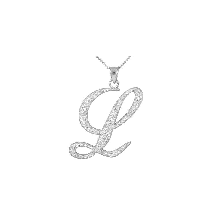 Gold Boutique Cubic Zirconia Script Letter L Pendant Necklace in Sterling Silver - GB59946S