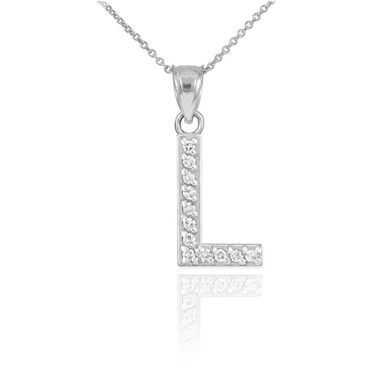 Gold Boutique Cubic Zirconia Letter L Pendant Necklace in Sterling Silver - GB58146S