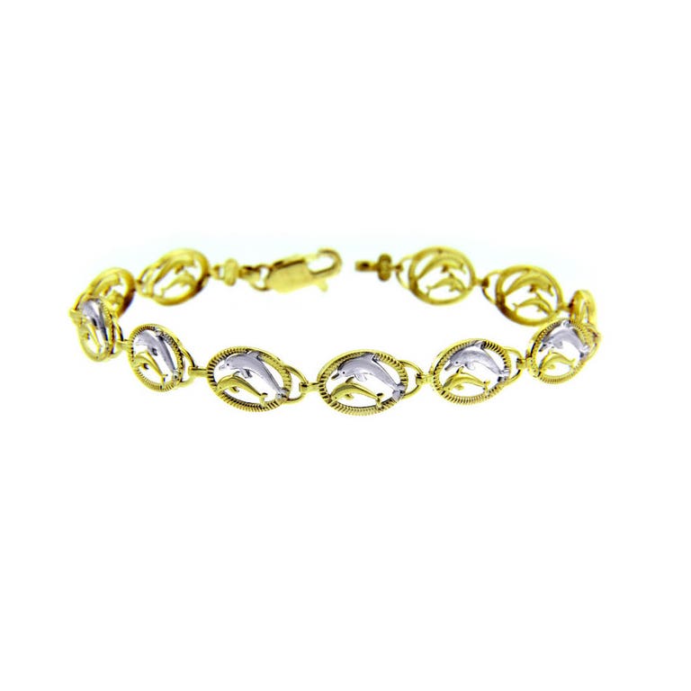 Gold Boutique Precision Cut Two Dolphins Adjustable Bracelet in 9ct Two-Tone Gold - GB52011G
