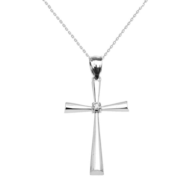 Gold Boutique 0.05ct Diamond Large Beauty Cross Pendant Necklace in Sterling Silver - GB62748S