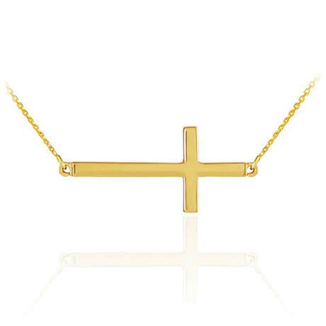 Sideways Cross Pendant Necklace in 9ct Gold