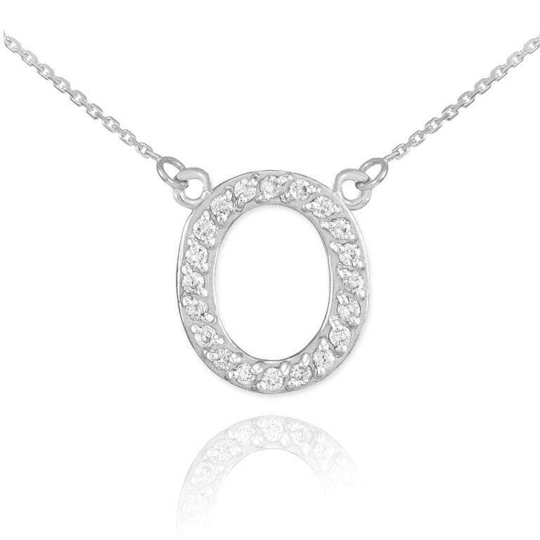 Gold Boutique Diamond Letter O Pendant Necklace in 9ct White Gold - GB57388W