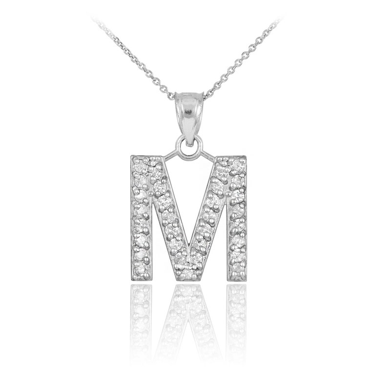 Gold Boutique Cubic Zirconia Letter M Pendant Necklace in Sterling Silver - GB58148S