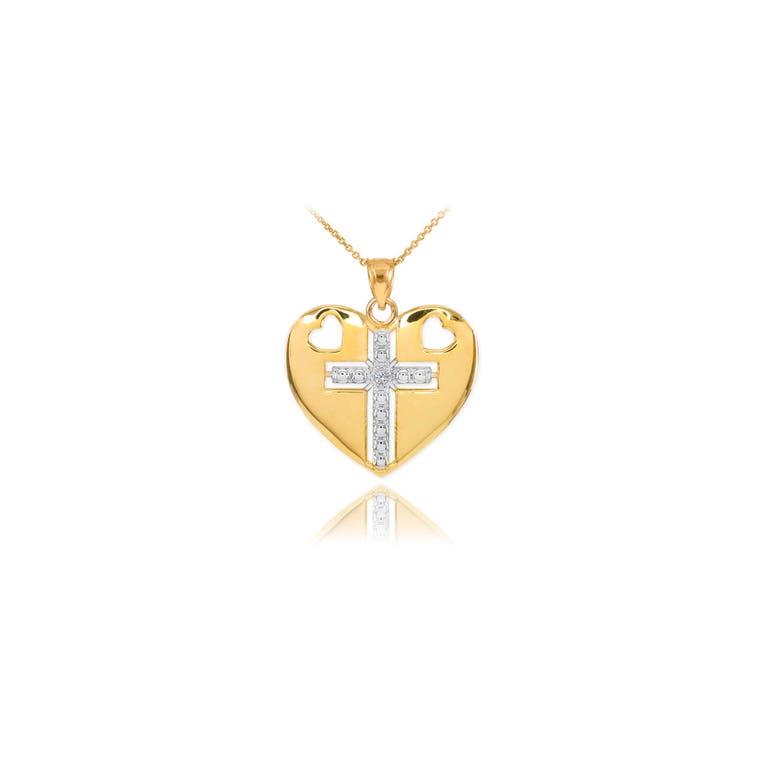 Gold Boutique Diamond Heart Cross Pendant Necklace in 9ct Two-Tone Gold - GB60238G