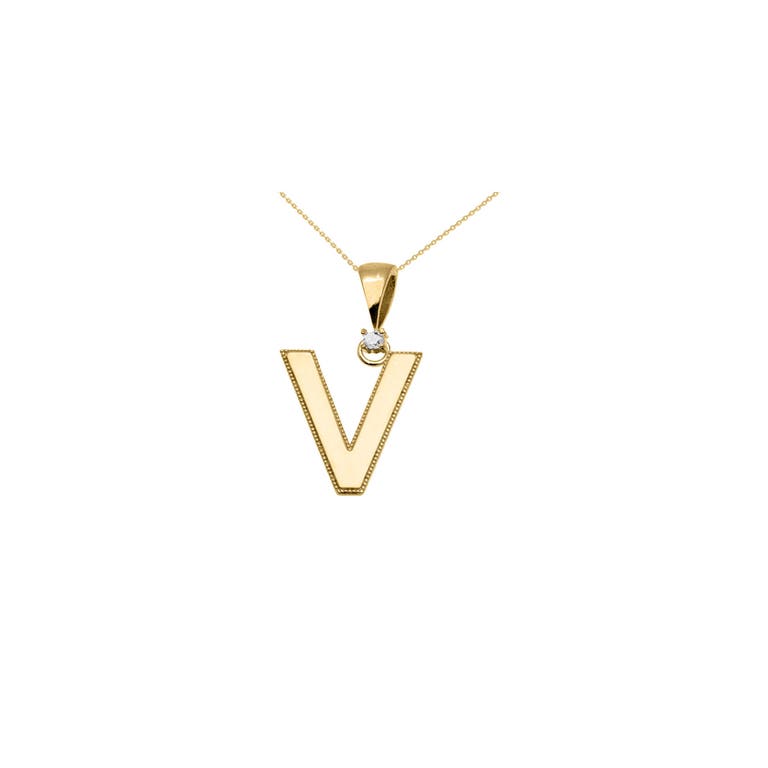 Gold Boutique 0.03ct Diamond Milgrain Letter V Pendant Necklace in 9ct Gold - GB62579Y