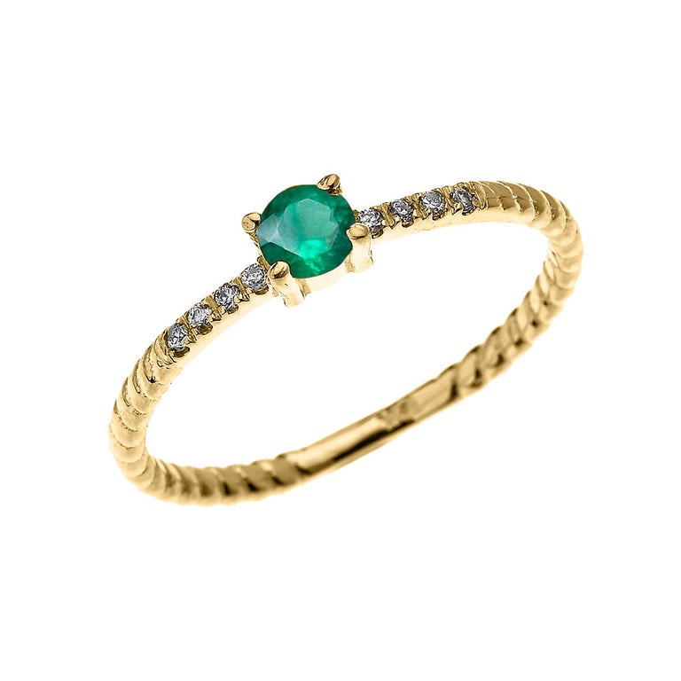 Gold Boutique 0.12ct Emerald Stackable Rope Design Twisted Rope Ring in 9ct Gold - GB63451Y