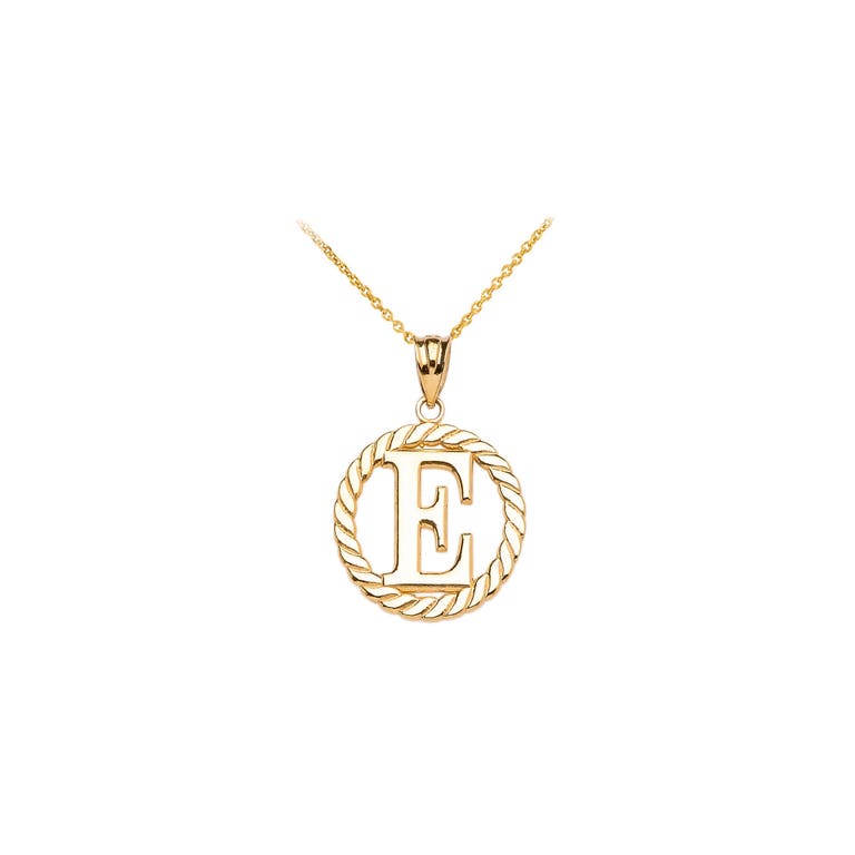 Gold Boutique Rope Circle Letter E Pendant Necklace in 9ct Gold - GB64230Y