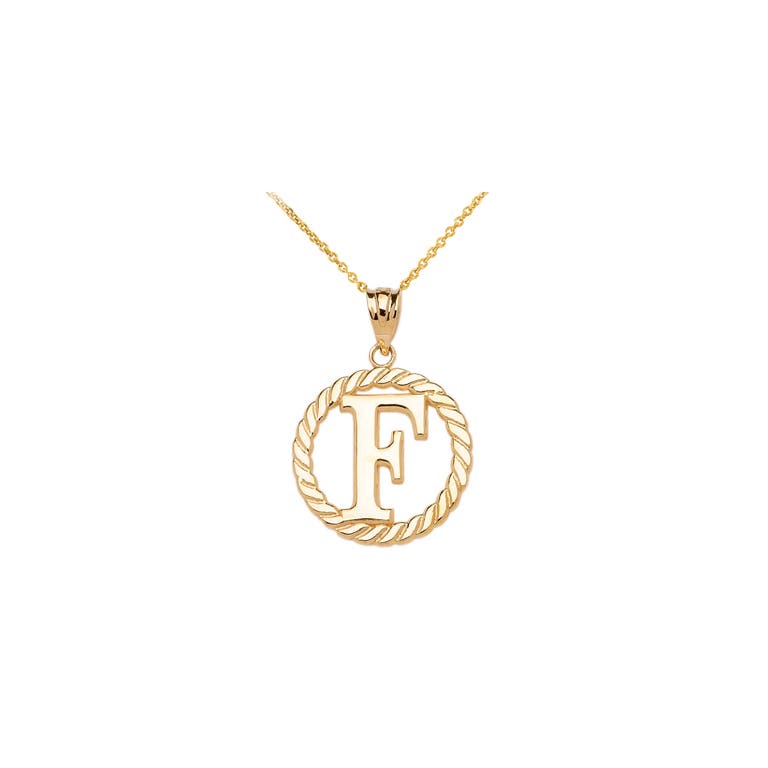 Gold Boutique Rope Circle Letter F Pendant Necklace in 9ct Gold - GB64246Y