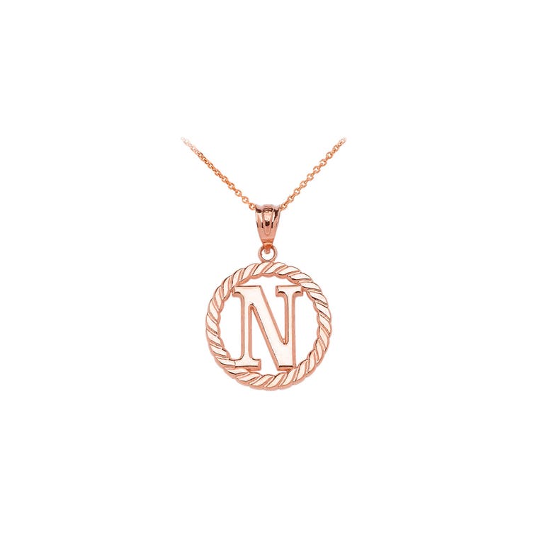 Gold Boutique Rope Circle Letter N Pendant Necklace in 9ct Rose Gold - GB64281R
