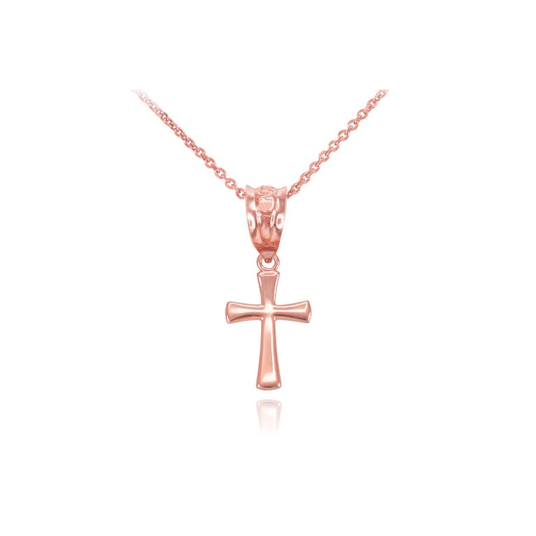 Gold Boutique Rounded Mini Cross Pendant Necklace in 9ct Rose Gold - GB64544R