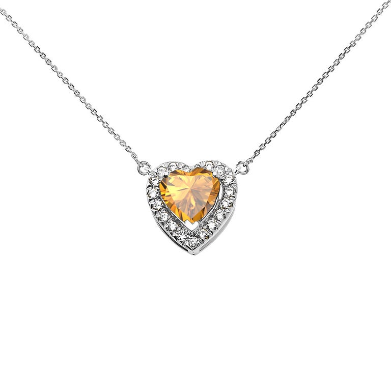 Gold Boutique 0.08ct Orange Cubic Zirconia Elegant Heart Pendant Necklace in 9ct White Gold - GB64956W