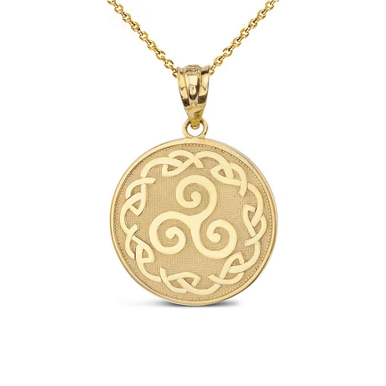 Gold Boutique Triskele Triple Spiral Disc Necklace in 9ct Gold - GB74469Y