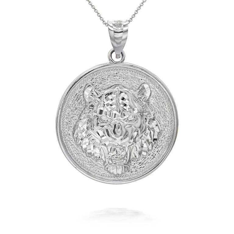 Gold Boutique Men's Roaring Tiger Medallion Necklace in Sterling Silver - GB80733S